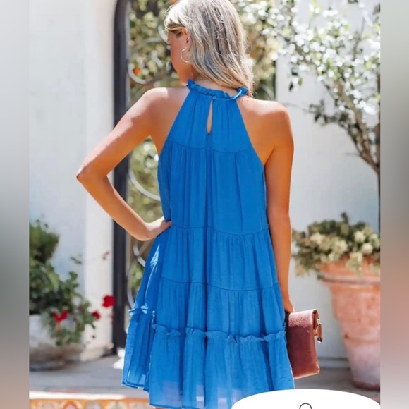 Vici Eleana Tiered Halter Ruffle Dress - Clean Blue 🧿 - Picture 2 of 5